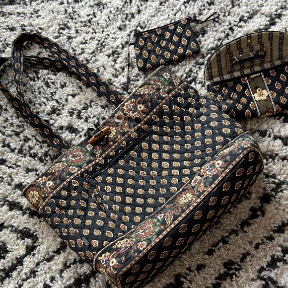 Black and Gold Quilted Tote Bag Set Maggi B - Picture 1 of 12